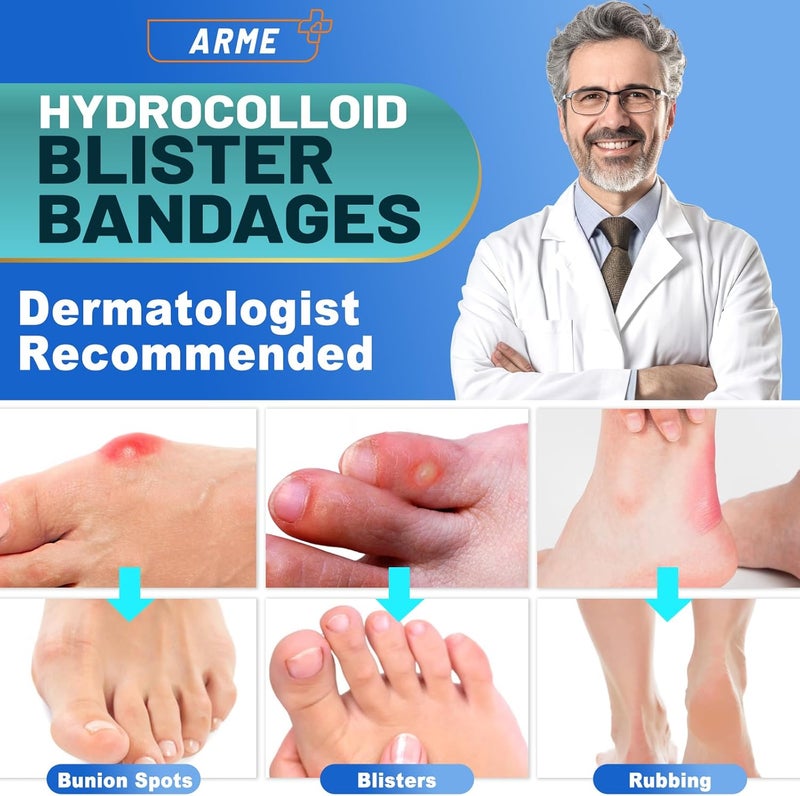 Arme Hydrocolloid Bandages, 120Pcs Gel Blister Bandages for Feet, Waterproof Blister Pads Blister for Prevention & Recovery, Blister Hydroseal Bandaids for Heel Toes Protection(4 Shape Variety Pack) - Image 5